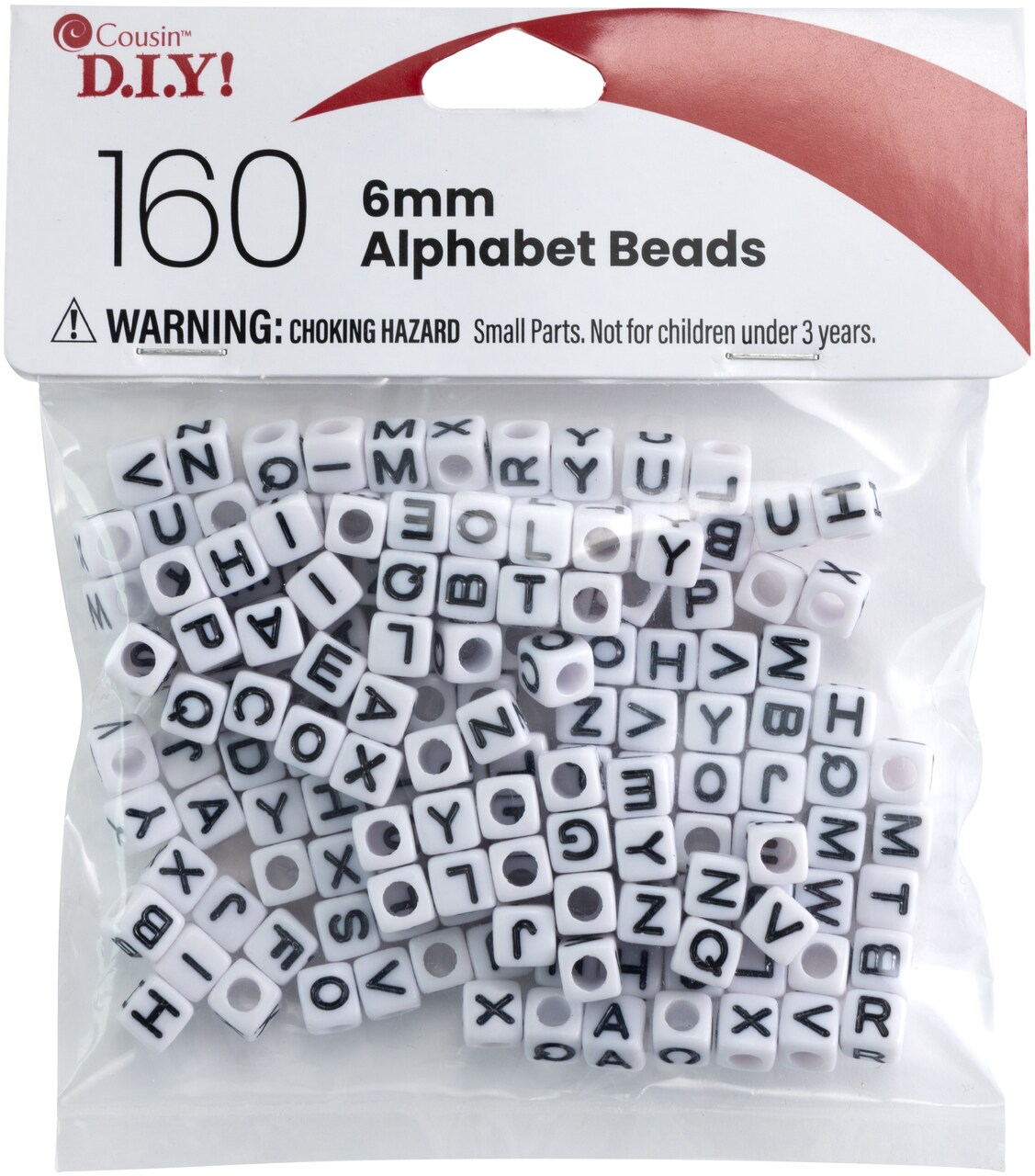 CousinDIY Alphabet Beads 6mm 160/Pkg-White With Black Letters